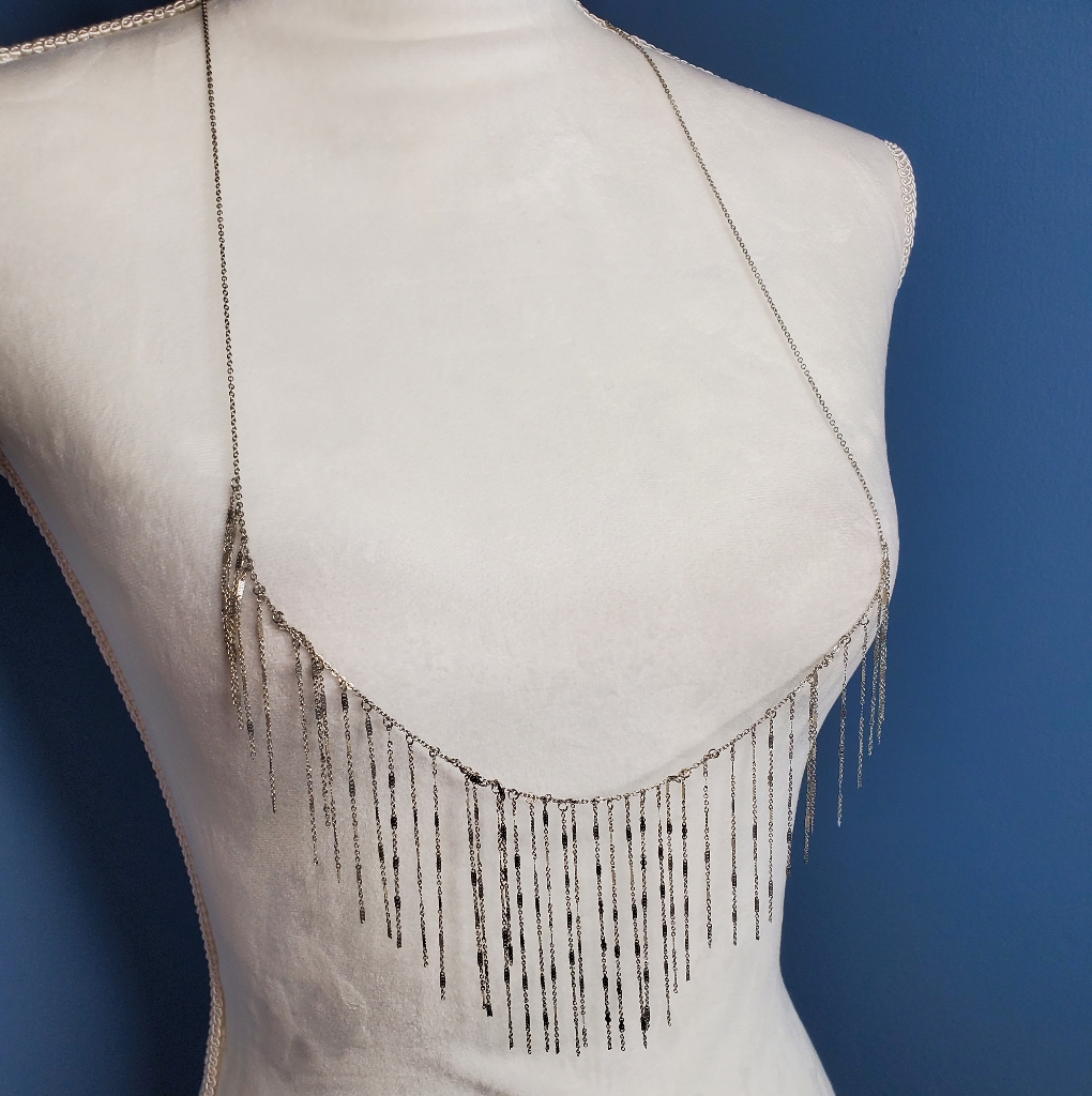 Panacea Silver Tone Fringe Chain Necklace Os Nwt